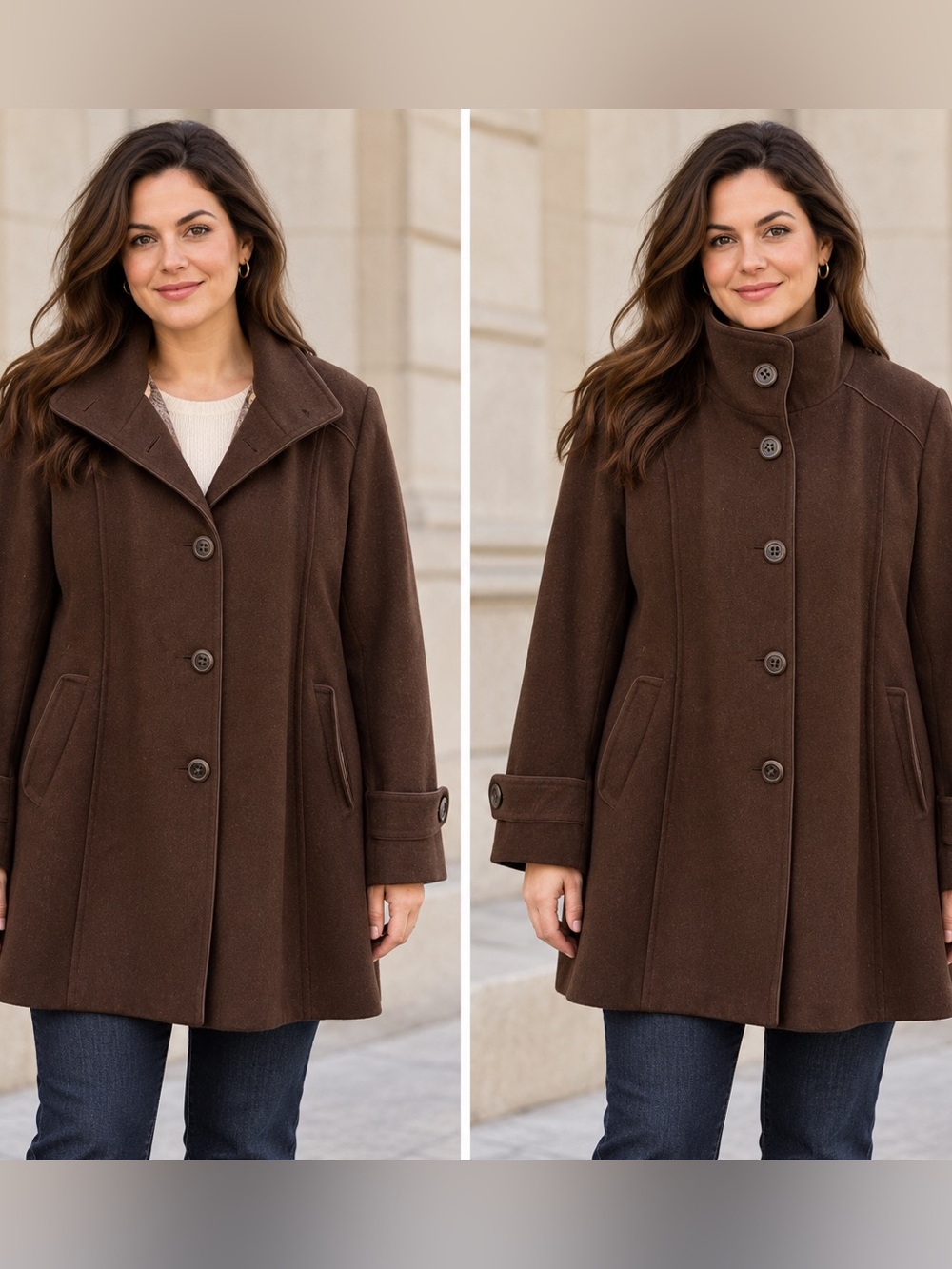 Vintage Wool Blend Classic Minimalist Chocolate Brown Preppy Coat Fall Winter
